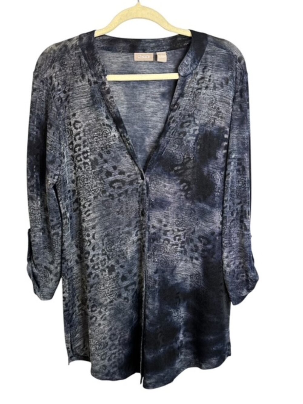 Chico's Blouse Women's Medium Cardigan Sheer Burnout Animal Print Chicos 1